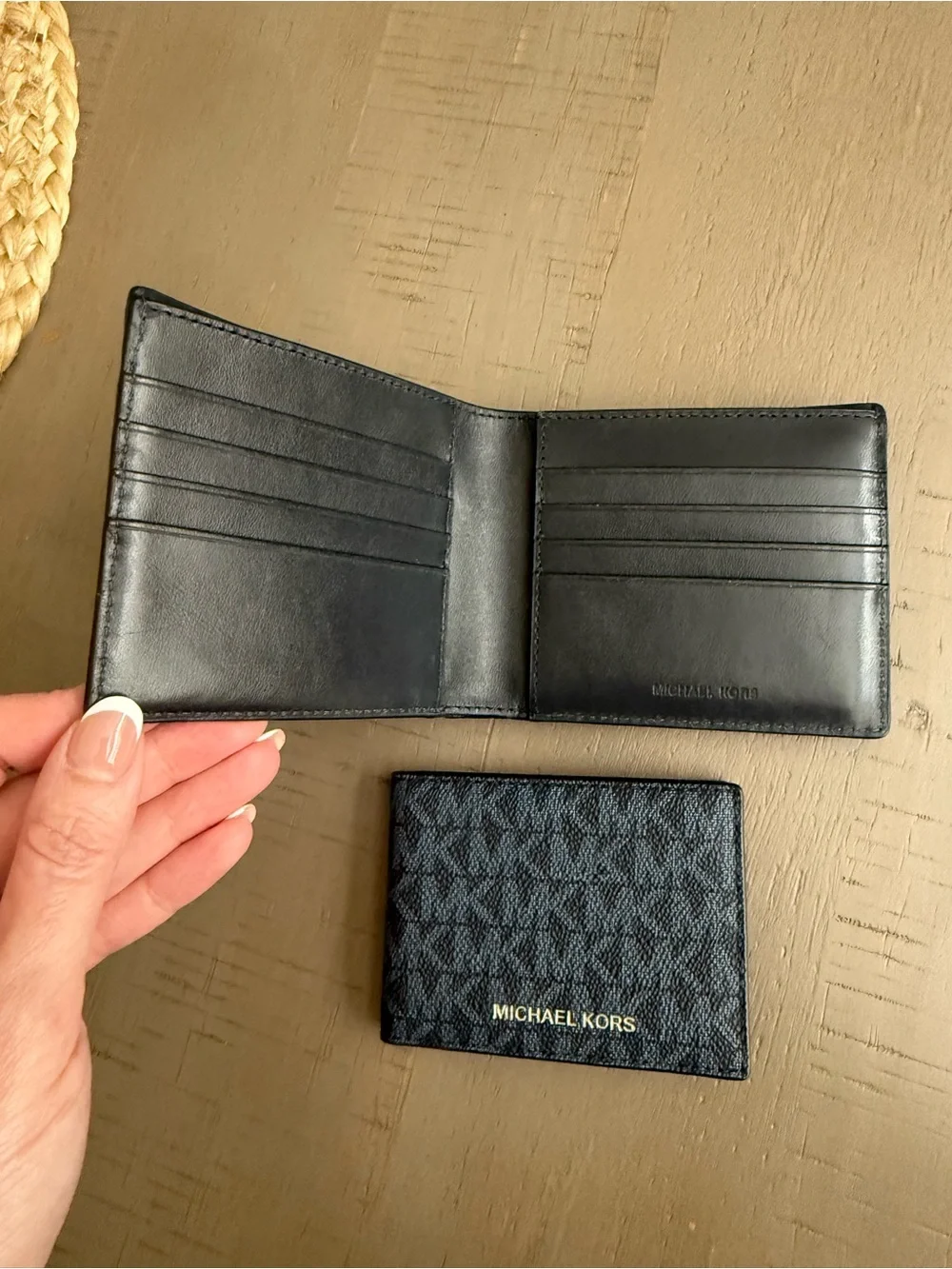 Michael Kors Men's Dark Navy Signature Logo Bi-Fold Wallet and Card Holder